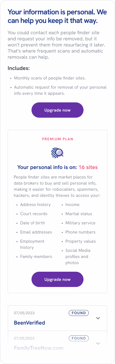 Before: feature-focused scan results page