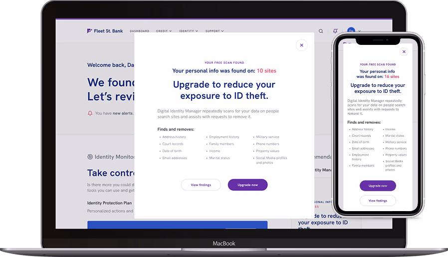 Digital Identity Manager scan results shown on desktop and mobile