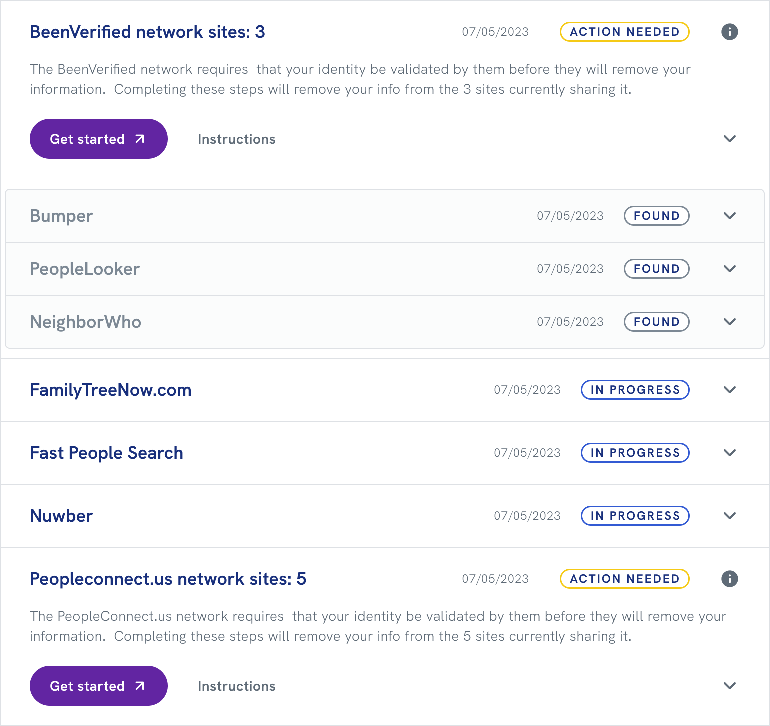 After: nested accordion with parent network and child sites grouped