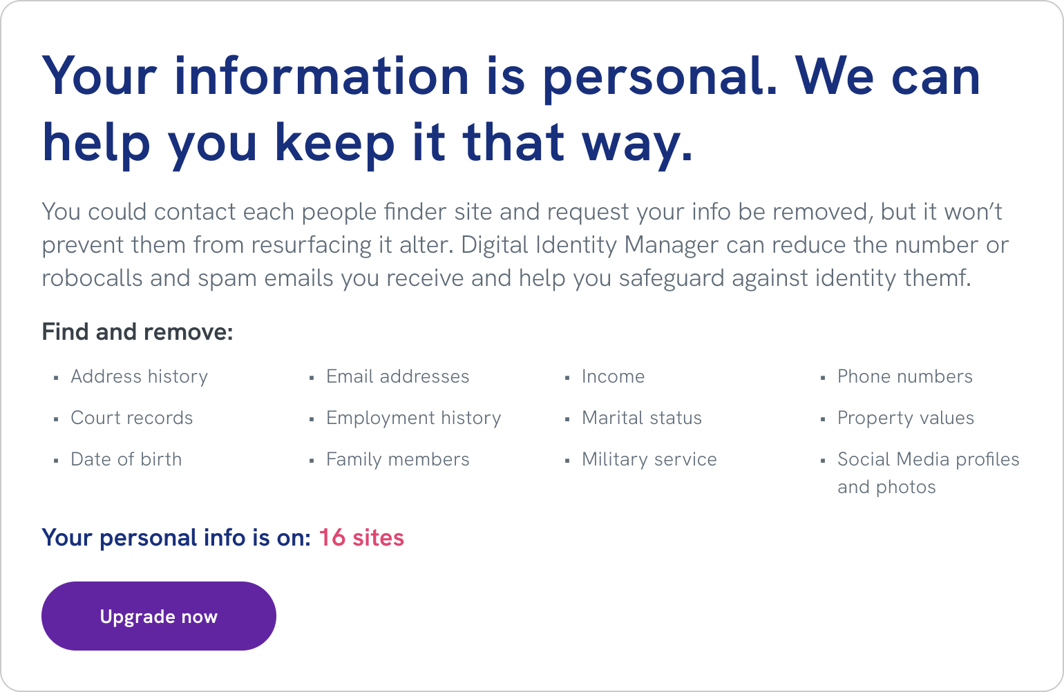 Before: emotionally-led upgrade screen