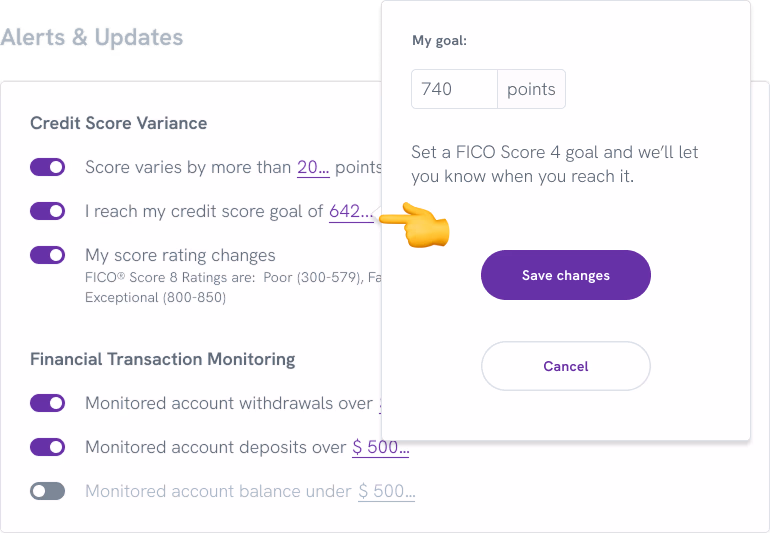 Before — existing alert setting with separate score target input
