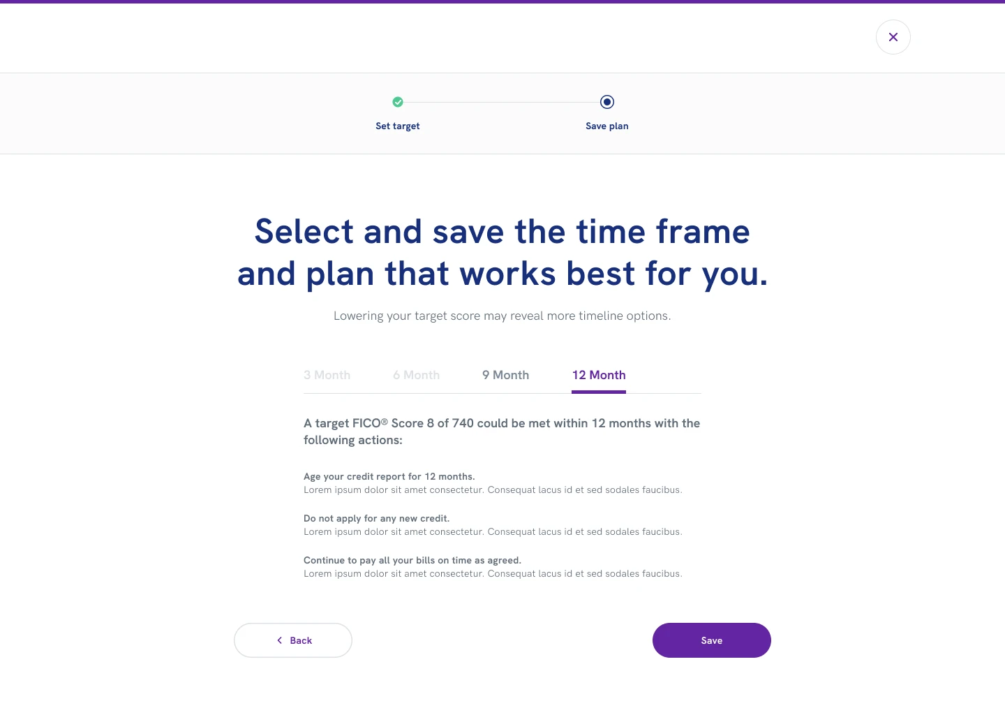 Modal approach screen 2 — choose plan