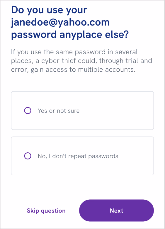 Wizard with personalized question and educational tooltip